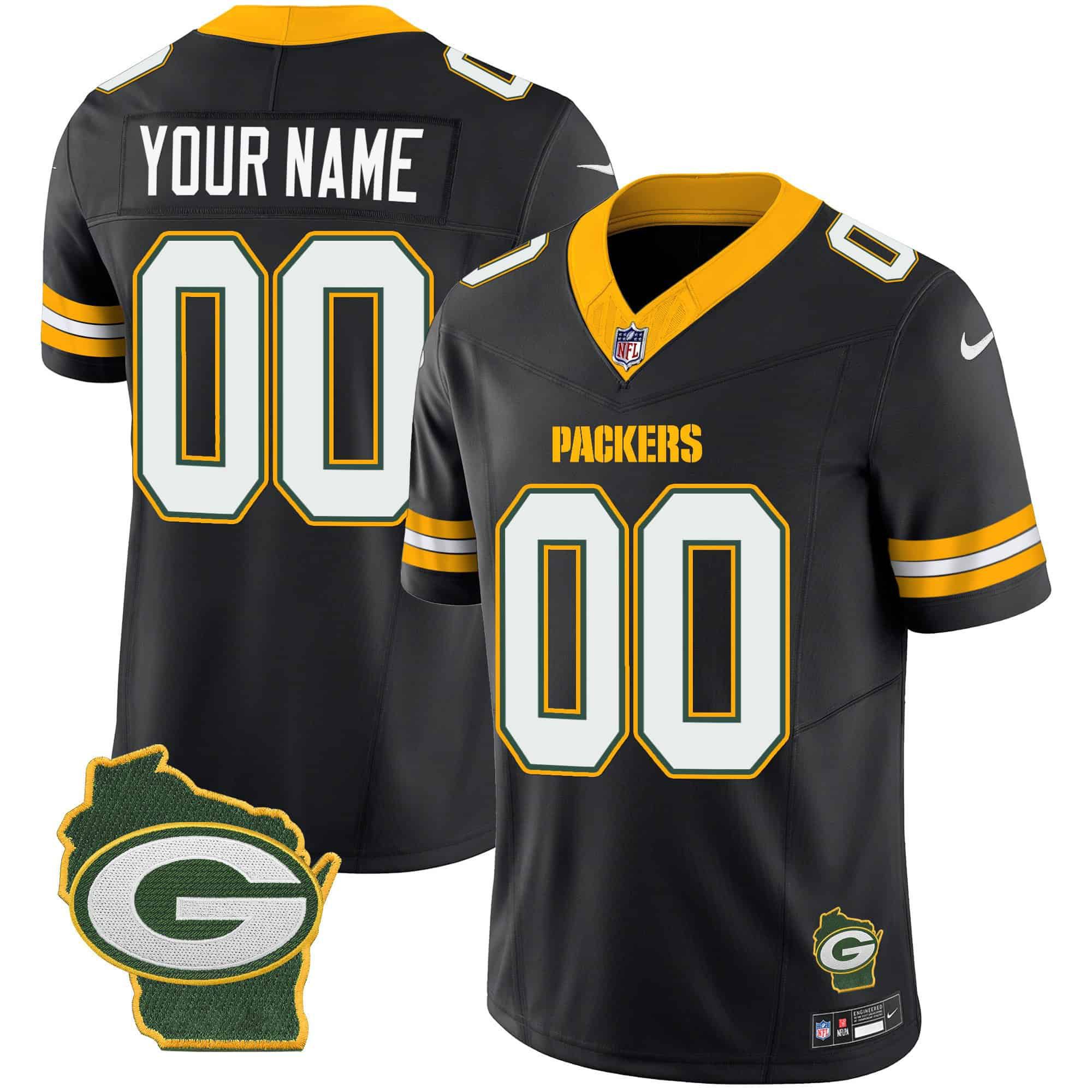 Men Green Bay Packers Black 2024 Nike Home Patch Vapor Custom NFL Jersey style 1->customized nfl jersey->Custom Jersey